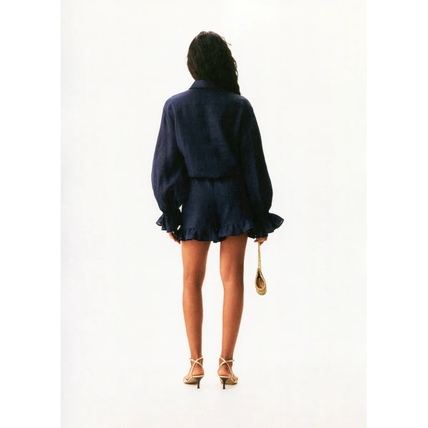 puff linen lounge shorts with headscarf in navy