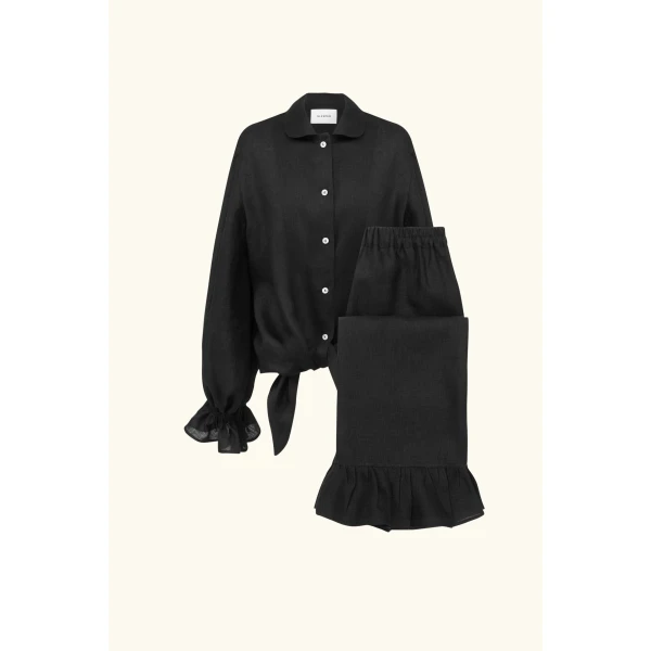 rumba linen lounge set with headscarf in black