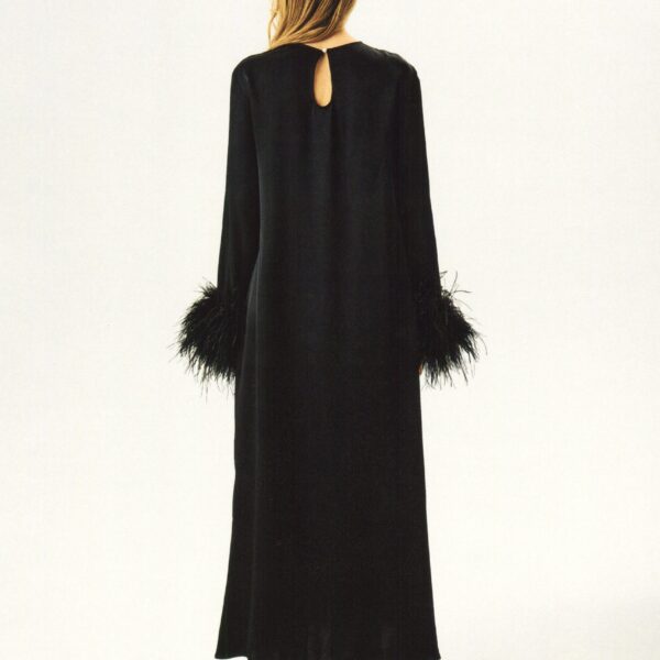 suzi maxi dress with detachable feathers in black