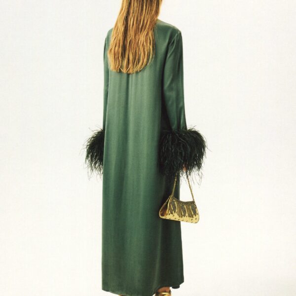 suzi maxi dress with detachable feathers in green
