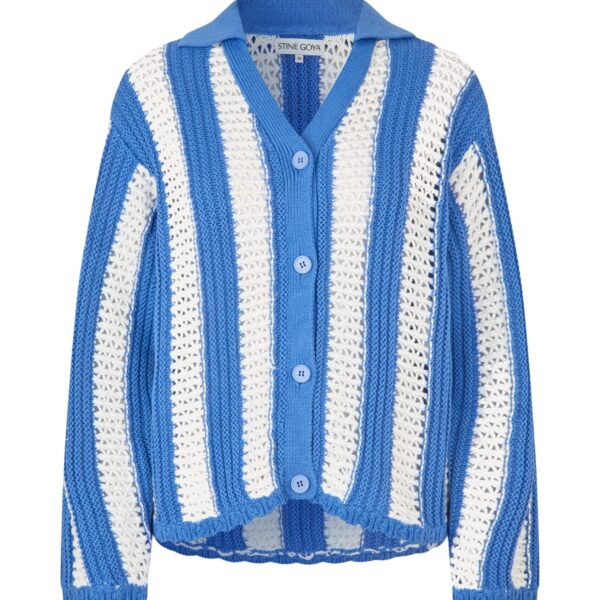 Knit Collar Cardigan in Baseball Stripes