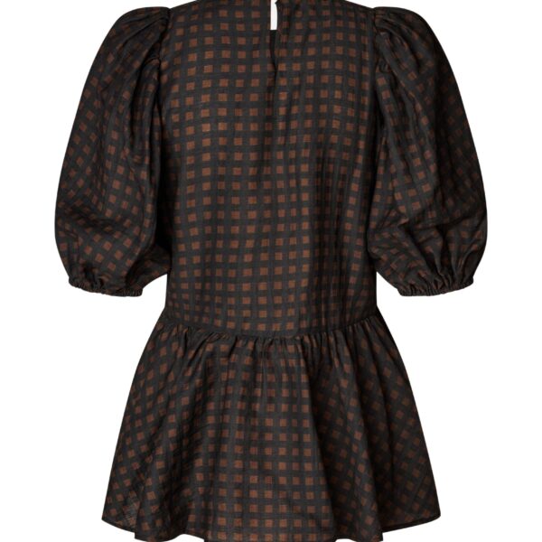 Puff Sleeve Peplum Top in Morgensol Checks