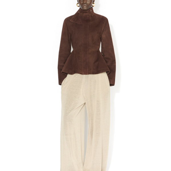 Alaïa Suede Goatskin Peplum Jacket - ALAÏA Jackets - Laser Cut Luxury - Shop at Coveti