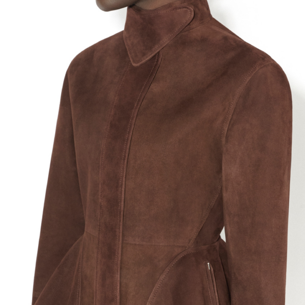 Alaïa Suede Goatskin Peplum Jacket - ALAÏA Jackets - Laser Cut Luxury - Shop at Coveti