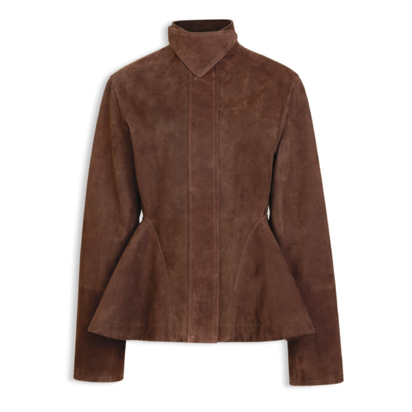 Alaïa Suede Goatskin Peplum Jacket - ALAÏA Jackets - Laser Cut Luxury - Shop at Coveti