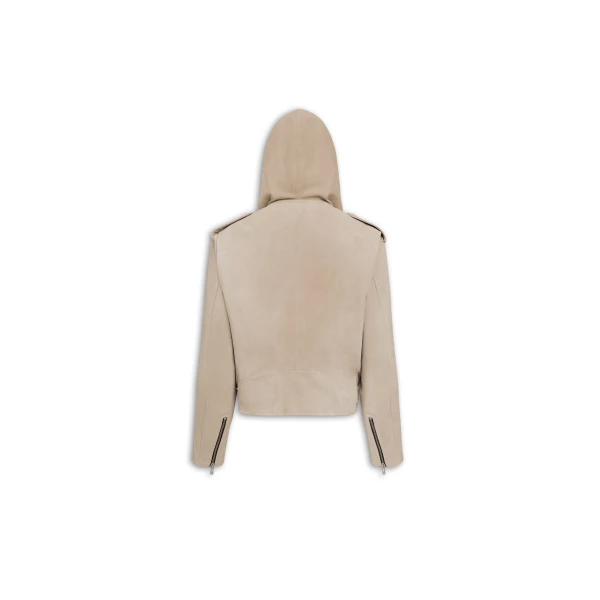 Alaia Suede Hooded Biker Jacket, view 2