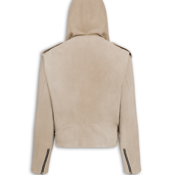 Alaïa Suede Hooded Biker Jacket - ALAÏA Jackets - Laser Cut Luxury - Shop at Coveti