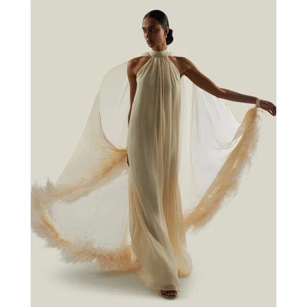 Taller Marmo Feathered Eterea Gown - Dresses - Italian Luxury Evening Wear at Coveti