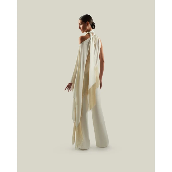 Taller Marmo Fringed Atlas Blouse - Tops - Italian Luxury Evening Wear at Coveti