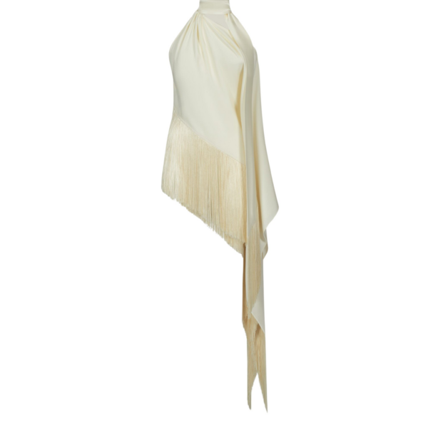 Taller Marmo Fringed Atlas Blouse - Tops - Italian Luxury Evening Wear at Coveti