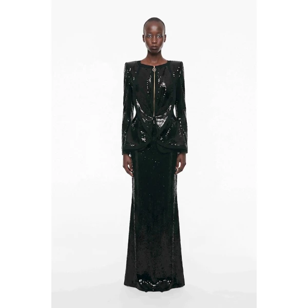 Tony Ward Black Sequin Skirt and Jacket Set - Jackets - Lebanese Luxury Evening Wear at Coveti