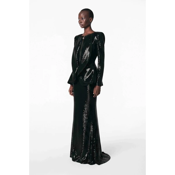 Tony Ward Black Sequin Skirt and Jacket Set - Jackets - Lebanese Luxury Evening Wear at Coveti