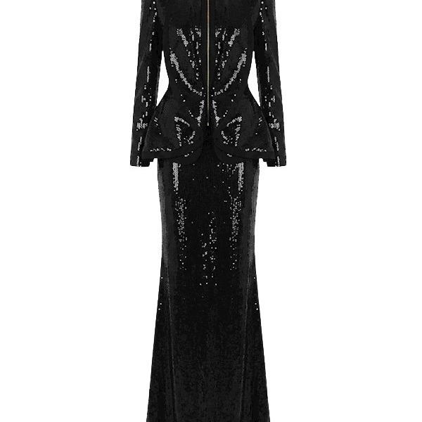 Tony Ward Black Sequin Skirt and Jacket Set - Jackets - Lebanese Luxury Evening Wear at Coveti