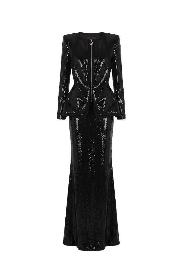 Tony Ward Black Sequin Skirt and Jacket Set