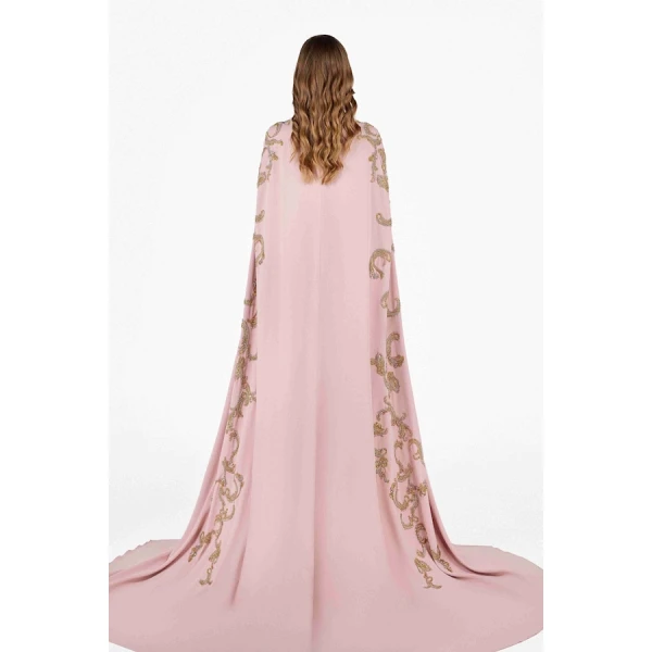 Tony Ward Blush Gold Structured Cape Gown - Dresses - Lebanese Luxury Evening Wear at Coveti