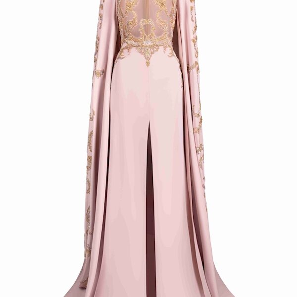 Tony Ward Blush Gold Structured Cape Gown - Dresses - Lebanese Luxury Evening Wear at Coveti