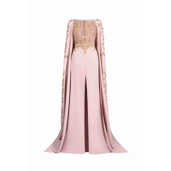 Blush Gold Structured Cape Gown