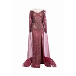 Tony Ward Burgundy Crystal Cape Gown - Dresses - Lebanese Luxury Evening Wear at Coveti