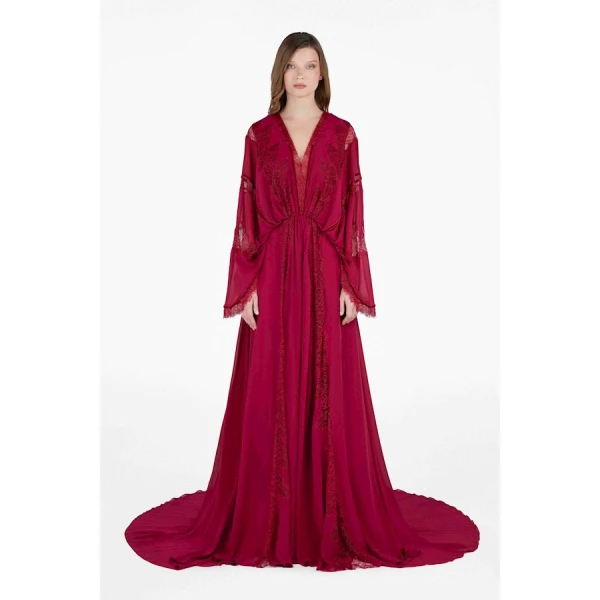 Tony Ward Burgundy Grace Kaftan - kimono - Lebanese Luxury Evening Wear at Coveti