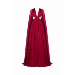 Tony Ward Burgundy Ruffled Cape Gown - Dresses - Lebanese Luxury Evening Wear at Coveti