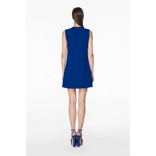Tony Ward Deep Blue Crepe Mini Dress with Brooch - Dresses - Lebanese Luxury Evening Wear at Coveti