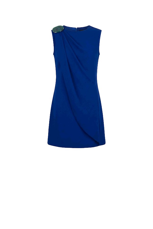 Tony Ward Deep Blue Crepe Mini Dress with Brooch