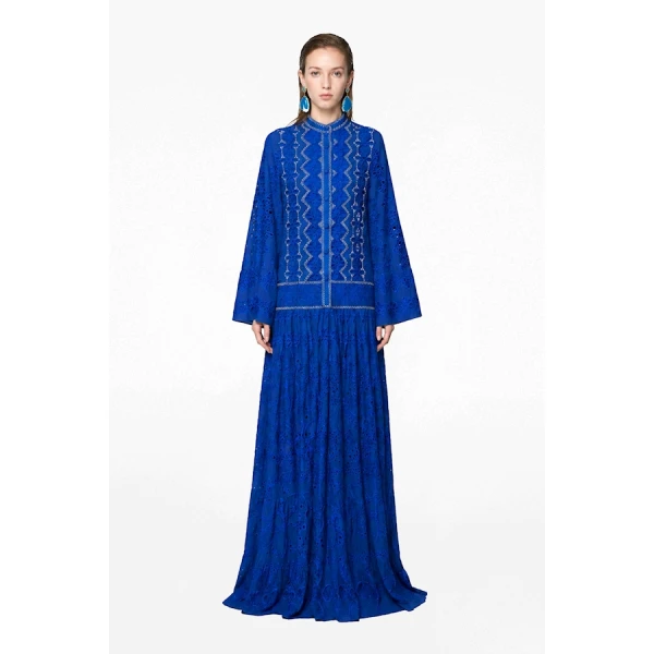 Tony Ward Deep Blue Crochet Kimono Gown - kimono - Lebanese Luxury Evening Wear at Coveti