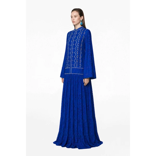 Tony Ward Deep Blue Crochet Kimono Gown - kimono - Lebanese Luxury Evening Wear at Coveti