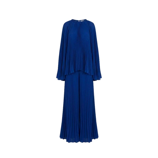 Tony Ward Deep Blue Pleated Top and Wide Leg Pants - Pants - Lebanese Luxury Evening Wear at Coveti