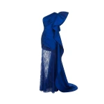Tony Ward Deep Blue Taffeta Dress with Oversized Sleeves - Dresses - Lebanese Luxury Evening Wear at Coveti