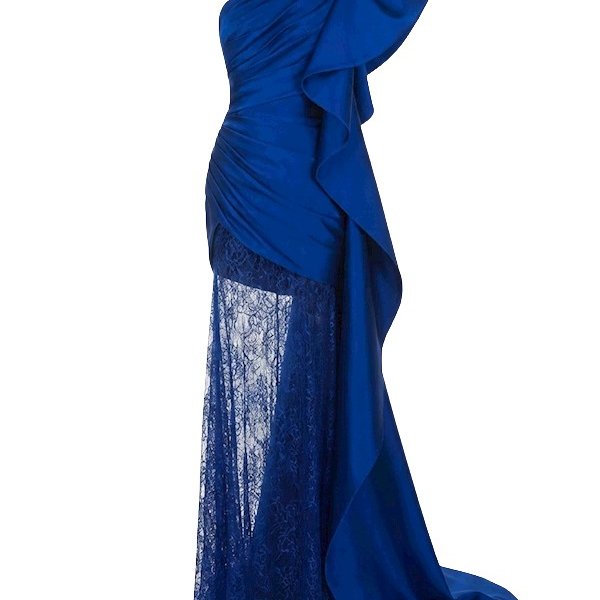 Tony Ward Deep Blue Taffeta Dress with Oversized Sleeves - Dresses - Lebanese Luxury Evening Wear at Coveti