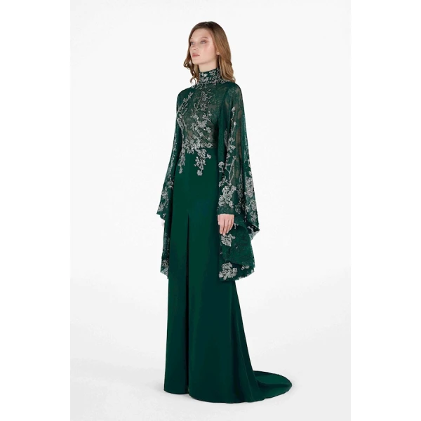 Tony Ward Emerald Bloom Slit Dress - Dresses - Lebanese Luxury Evening Wear at Coveti