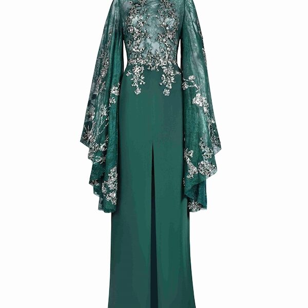Tony Ward Emerald Bloom Slit Dress - Dresses - Lebanese Luxury Evening Wear at Coveti