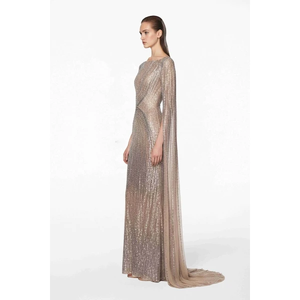 Tony Ward Gold Beaded Column Gown - Dresses - Lebanese Luxury Evening Wear at Coveti
