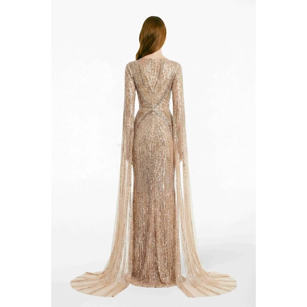 Tony Ward Gold Beaded Column Gown - Dresses - Lebanese Luxury Evening Wear at Coveti