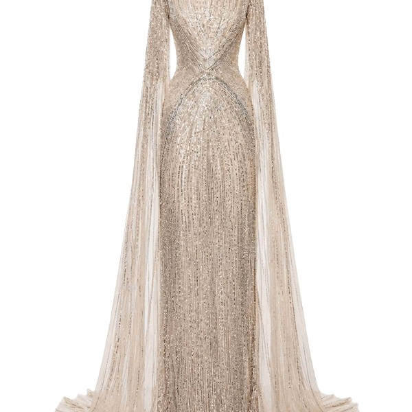 Tony Ward Gold Beaded Column Gown - Dresses - Lebanese Luxury Evening Wear at Coveti