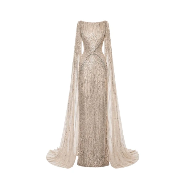 Tony Ward Gold Beaded Column Gown - Dresses - Lebanese Luxury Evening Wear at Coveti