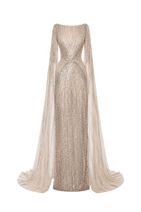 Tony Ward Gold Beaded Column Gown