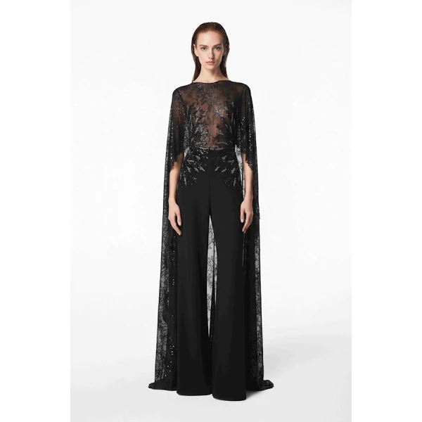 Tony Ward Mauve Lace and Crepe Jumpsuit - Jumpsuit - Lebanese Luxury Evening Wear at Coveti