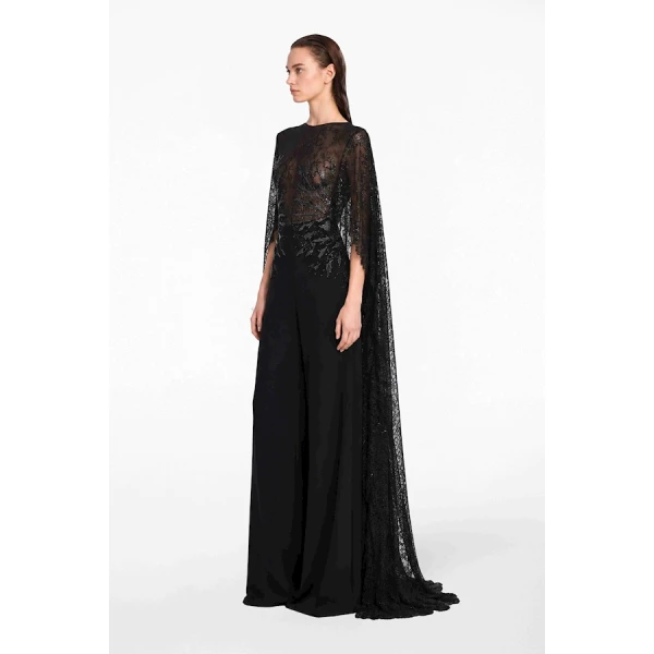 Tony Ward Mauve Lace and Crepe Jumpsuit - Jumpsuit - Lebanese Luxury Evening Wear at Coveti
