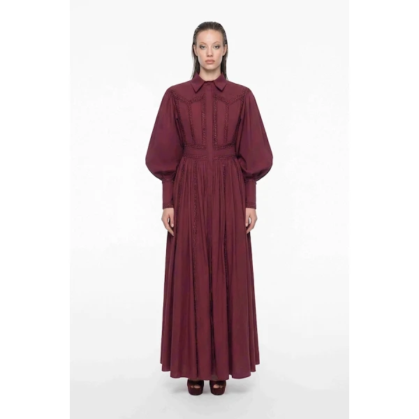 Tony Ward Mauve Poplin Puff Sleeve Midi Dress - Dresses - Lebanese Luxury Evening Wear at Coveti