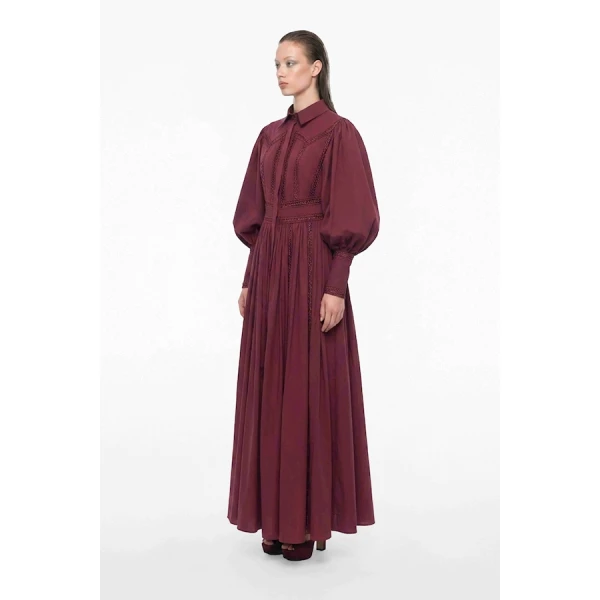 Tony Ward Mauve Poplin Puff Sleeve Midi Dress - Dresses - Lebanese Luxury Evening Wear at Coveti