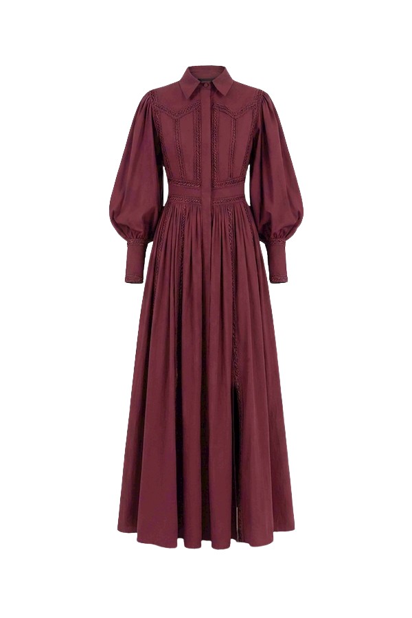 Tony Ward Mauve Poplin Puff Sleeve Midi Dress