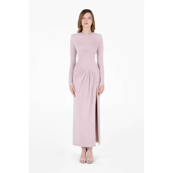 Tony Ward Old Rose Draped Midi Dress - Dresses - Lebanese Luxury Evening Wear at Coveti
