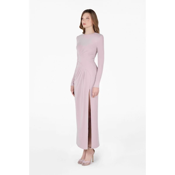 Tony Ward Old Rose Draped Midi Dress - Dresses - Lebanese Luxury Evening Wear at Coveti
