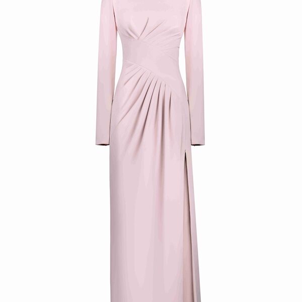 Tony Ward Old Rose Draped Midi Dress - Dresses - Lebanese Luxury Evening Wear at Coveti