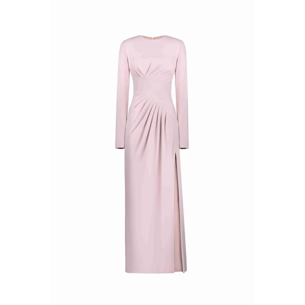 Tony Ward Old Rose Draped Midi Dress - Dresses - Lebanese Luxury Evening Wear at Coveti