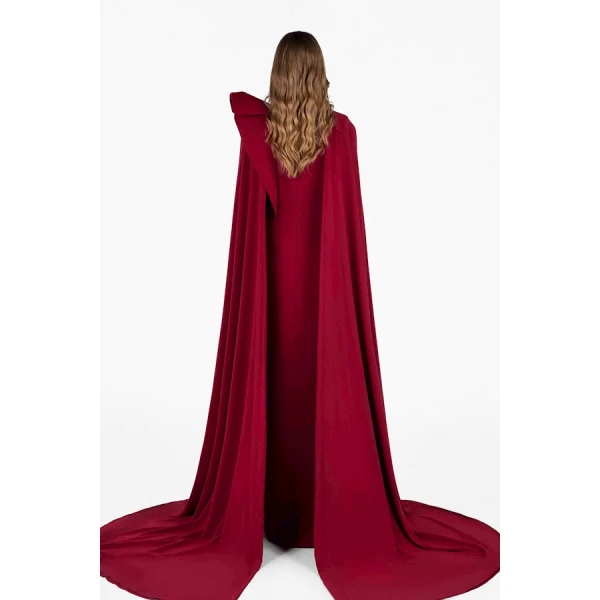 Tony Ward Red Draped Cape Slit Gown - Dresses - Lebanese Luxury Evening Wear at Coveti