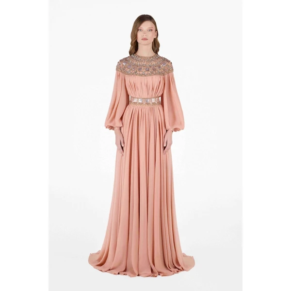Tony Ward Romantic Old Rose Pleated Dress - Dresses - Lebanese Luxury Evening Wear at Coveti