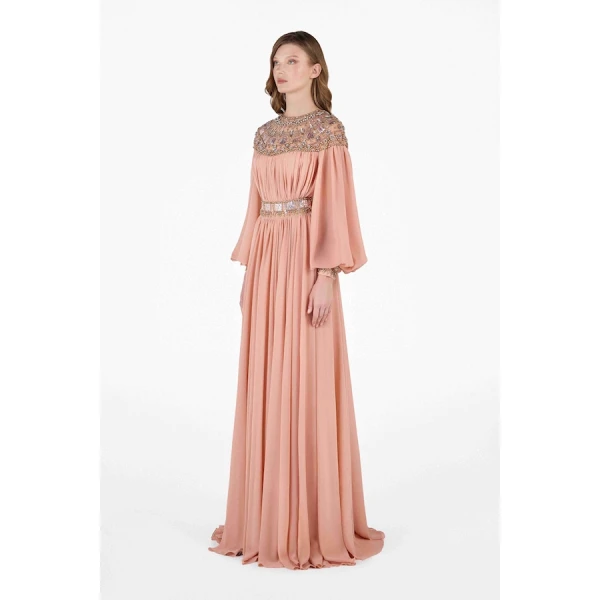 Tony Ward Romantic Old Rose Pleated Dress - Dresses - Lebanese Luxury Evening Wear at Coveti